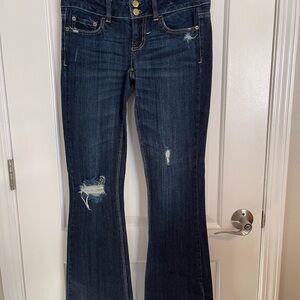 American Eagle Outfitters Distressed Dark Denim Flare Jeans